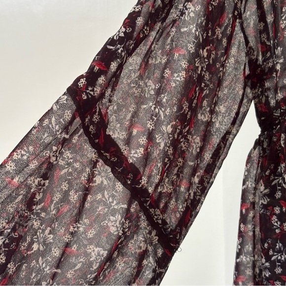 Zara| Gothic Black White and Red Floral Sheer Blouse Peasant Sleeves Sz S - Picture 4 of 4